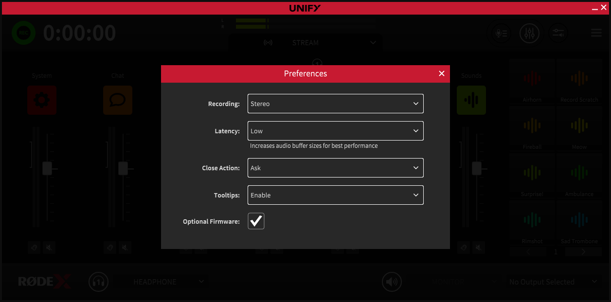 UNIFY preferences settings